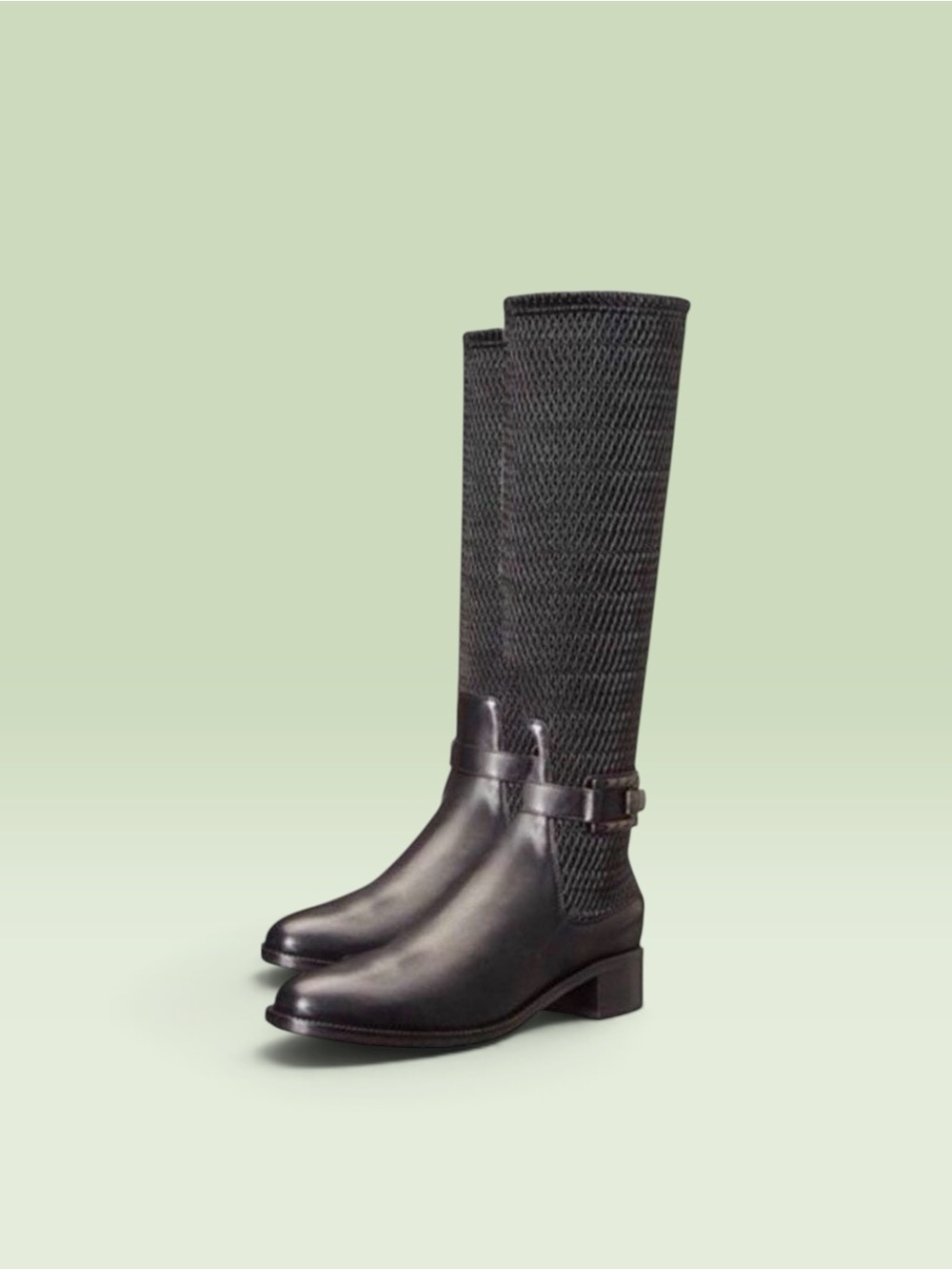 Aquatalia “Under” Waterproof Leather & Woven Stretch Riding Boots 9.5
